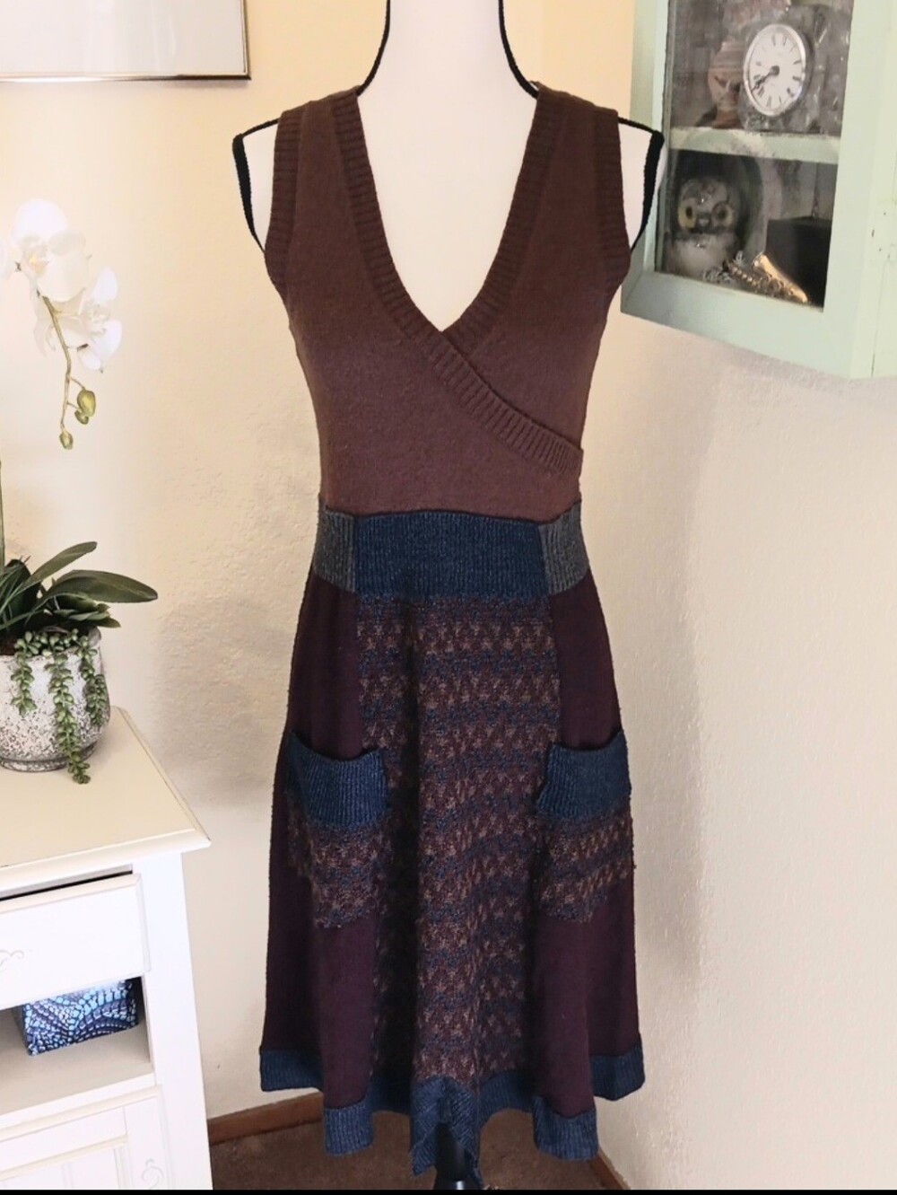 Multiple Threads Recycled  Brown Knit Sweater Dress. Upcycle. Eco-friendly.